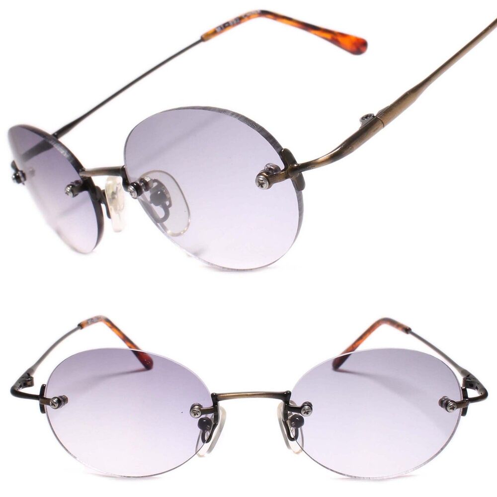 Genuine Vintage 80s Style Hip Hop Dapper Round Sunglasses Rimless Bronze Frame